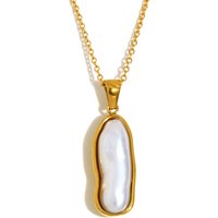 E.B.belle New Elegant Style Long Stripe Freshwater Pearl Jewelry Set 18K Gold Plated Stainless Steel G;ossy Earring Necklace