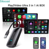 OTTOCAST Play2Video Ultra Video Box 3 in 1 Wireless CarPlay Android Auto Adapter Built-in Youtube Netflix IPTV for 98% of Cars