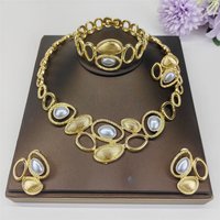 Italian Design Jewelry Set Gold Silver Color Two Tone Necklace Bracelet Geometry Stud Earring Ring For Women Wedding Gift
