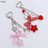 〔YS1〕Fashion Strawberry Bow Beaded Mobile Phone Lanyard Sweet Keychain Pendant Camera Pendant Backpack Hanging Decoration Gifts