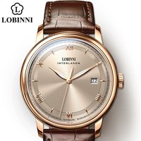Switzerland LOBINNI Men Watches Luxury Brand Calender Auto Mechanical Men's Clock Sapphire Leather Automatic Watches