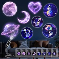 LED USB Projector Light 8pcs Astronauts Moon Planets Hearts Projection Night Light for Nursery Bedroom Home Decor