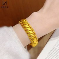 9999 24K Real Gold Fashion Women's Flat Gold Bracelet, Real Gold Couple Solid Color Gold Jewelry Boss Gold Bracelet