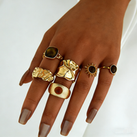 6 Pcs Set Vintage Tiger Eye Stone Ring Set for Women Fashion Gold Color Irregular Sun Flower Open Rings Boho 2026 Jewelry Gifts