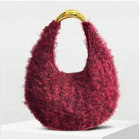 Autumn Winter Plush Handbag for Women New Versatile High End Style Splicing Color Design Plush Handheld Small Square Bag