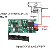 433MHz Mini Receiver DC 3.6V-24V 2A Mini Remote Control Switch12V/24V Single-Channel LED Access Control Remote Control Switch