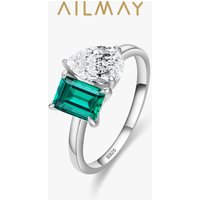 Ailmay 925 Sterling Silver Trendy Dazzling Green Rectangle Zirconia Water Drop Shape Rings For Women Luxury Wedding Fine Jewelry