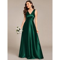 Elegant Evening Dresses Deep V-Neck Empire Waist Satin Pockets Floor Length Ever Pretty of Dark Green Bridesmaid dress