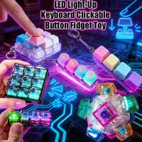 LED& Light Up Keyboard Keychain with Clickable Buttons - Stress Relief Fidget Toy, Portable Desk Accessory, Office Decor Gift