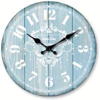 1pc Round wooden wall clock Marine decoration, retro blue wood texture design wall clock, silent clock, Beach outdoor wall clock