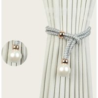 2PCS Adjustable Pearl Decoration Curtain Tiebacks, Curtain Pearl Tiebacks, Decorative Fixings, Rope Tiebacks,Easy Pull-out