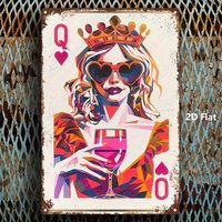 Metal Art Geometric Style Queen Portrait Illustration, Wearing a Crown And Holding a Wine, Vintage Poster Design. Classic