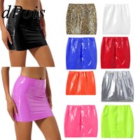 Sexy Women Wet Look Latex Skirt Patent Leather Miniskirt Glossy Clubwear Solid Color Elastic Waistband Pencil Skirt Shiny Skirts