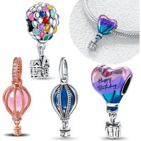925 Sterling Silver Balloon with House Charms Beads Fit Original Bracelet Bag Keychain Charm Bead Pendant Diy Women Jewelry Gift