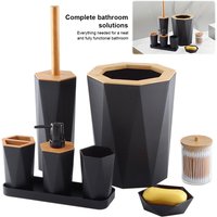 8 Piece Bathroom Set with Cup Holder Dish Dispenser Bin Brush Bathroom Ensemble - Soap Dish Dispenser Trash Can Toilet Brush