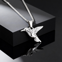 Fashion Hummingbird Bird Animal Pendant Necklaces Stainless Steel Silver Color Collar Necklace for Men Women Jewelry Gift