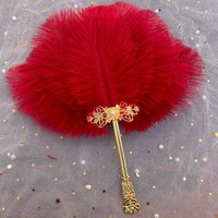 Ostrich Feather Fan Lolita Round Fan with Golden Hollow Handle Gothic Court Dance Hand Fans Women Wedding Party Decorations