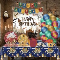 Hot magic world Birthday Party Supply Disposable Banner Cake Topper Hanging Flag Harry Potter Balloons Set Birthday Decoration