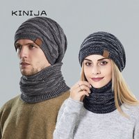 Hat Scarf Set Winter Men Knit Bonnets for Women Outdoor Ski Cycling Plush Neck Warm Windproof Cap Female Wool Thick Beanies