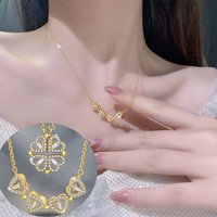 Women Titanium Steel Chain Deformable Heart Pendant Necklace Love-Shape Four-Leaf Grass Neck Jewelry Chain Drop Shipping