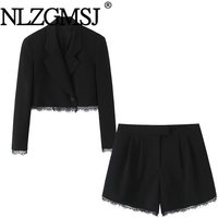Nlzgmsj 2026 Spring Fashion Women Sets Lace Edge Decoration Long Sleeve Short Blazer Jacket +Shorts Suits