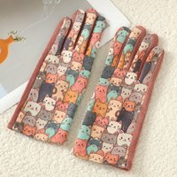Cute Lovely Sweety Cartoon Cat Painting 3D Printing Suede Gloves Women Winter Keep Warm Touch Screen Add Velvet Prevent Cold