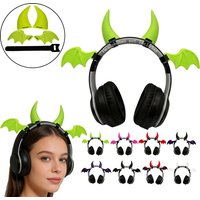 1Set 3D Devil Horns and Wing Headphone Decorations,Cool Devil Horns and Wing Headset Decor Frosted Texture for Any Headphones