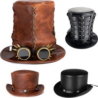 Chapeau steampunk Vintage pour hommes, avec chapeau haut-de-forme, chapeau melon en cuir steampunk, chapeau haut-de-forme d'halloween, discothèque rave gothique