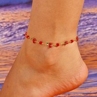 Charm Red Cherry Anklets for Women Vintage Boho Zircon Love Heart Flower Foot Leg Ankle Chain Beach Party Jewelry Gifts