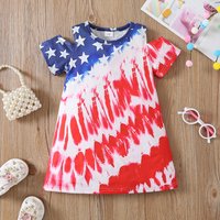 Kids Baby Girls Independence Day Dress Star Tie-dye Patchwork Off Shoulder A-line Princess Sundress