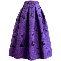 Rose Purple Floral Elegant Chic High Waist Ball Gown Loose Women's Skirt Knee-Length Long Skirts For Women Clothing Fashion 2024