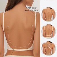 Women Invisible Bra Deep U Plunge Backless Bras Top for Dresses Removeable Padded Push Up Seamless Underwear Bra