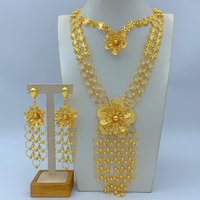 Luxury Dubai Long Flower Necklace and Earrings Sets for Women Bridal Indian 24k Gold Color Jewelry Earrings Banquet Party Gifts