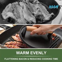 ABBN-Burger Press 7Inch Round Cast Iron Smash Bacon Press Meat Steak With Wood Handle For Sandwich