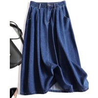 High Waist A-Line Denim Skirt Korean Style Loose Fit plus Size Women's Fashion Autumn Season Cotton Material Pear Shape