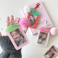 MINKYS 3 inch Transparent Clear Acrylic Strawberry Kpop Photocard Holder Photo Card Holder Bag Pendant School Stationery