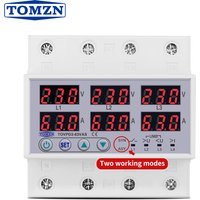 TOMZN 3 Phase DIN Rail adjustable Over Under Voltage Current Limit Protection Relay Protector SYN ASYNC Synchronous Asynchronous