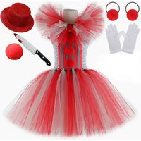 AD1 Girls It Clown Pennywise Costume Gray Red Tutu Dress Kids Halloween Creepy Clown Costumes Girl Carnival Party Dress Up 5@rD~