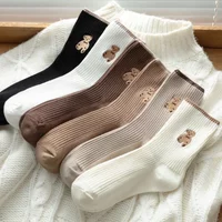 3/5/6pairs Cartoon Bear Socks Soft Cotton Socks Autumn Coffee Stockings Kawaii Women Socks Korean Casual Stockings Women Hosiery