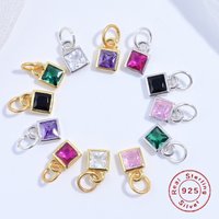 S925 Sterling Silver Mininset Colour Zircon Square Charm for jewelry making diy Ring Bracelet Pendant SD52