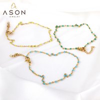 ASONSTEEL New Bohemian Blue Green Yellow Beads Anklet Chains For Women Summer Ocean Beach Stainless Steel Bracelet Foot Leg 2023