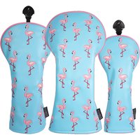 Blue PU Leather Flamingo Embroidery Golf Sports Style Golf Club Wood Hybrid Headcover Driver Cover