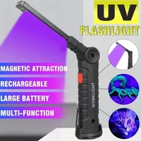 395NM UV Flashlight 5 Modes Black Light Flashlight USB Rechargeable Work Light with Outdoor Emergency Red White Light Torch