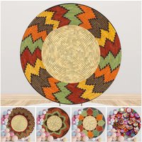 Traditional Ethiopian Basket Pattern Round Backdrop Cover Floral Wedding Birthday Party Decor Portrait Photography Background