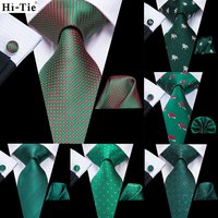 Hi-Tie Men Necktie Green Solid Paisley Wedding Tie For Men Hanky Cufflink Set Business Party Dropshipping Fashion Designer