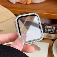 Glass+Diamond Case For Apple watch series 10 9 8 7 6 5 4 se 46mm 42mm 44mm-40-41-45mm Bling Bumper Screen Protector Accessories