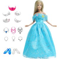 14 Pcs / Lot = 1x Fairy Tale Doll Dress + 13x Random Accessories Shoes Handbag Glasses Clothes for 11.5'' Doll Girl Baby Toys