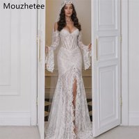 Mouzhetee Mermaid Elegant Off The Shoulder Lace Side Split Wedding Dresses Simple Long Sleeve Pleat Brides Gown Custom Made 2026