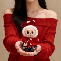 17CM For Labubu Plush Doll Clothes Red New Year Sweater Skirt Set With Big Bow Fit For 1st 2nd 3rd Gen Labubu Party Outfits
