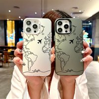 World Map Pattern Phone Case for iPhone 17 Air 16 13 12 11 Pro Max 16e 15 14 8 7 Plus Black Line Texture Simple Cover